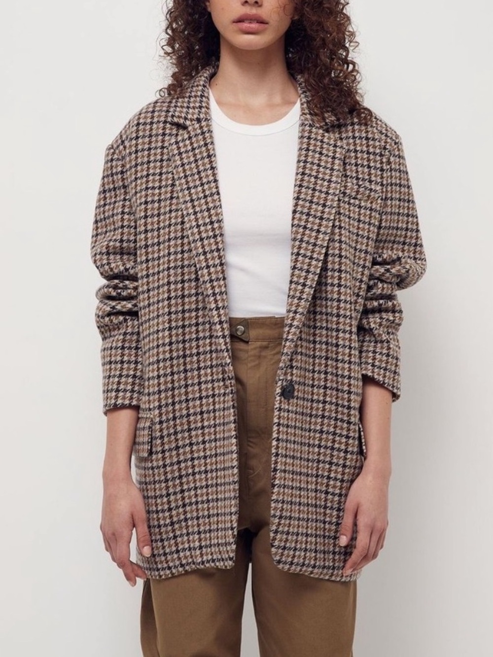 Isabel Marant Étoile Kaito Single-Breasted Houndstooth Wool Blazer Jacket Size 4